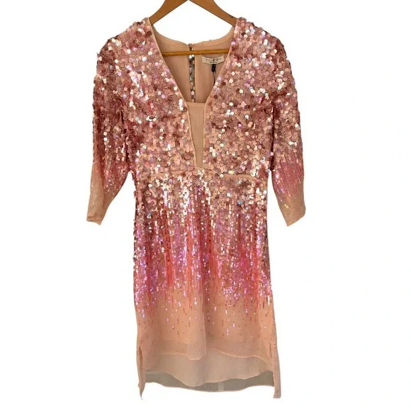 NWT Halston Heritage Chiffon Sequin Mini Dress - Picture 2 of 4